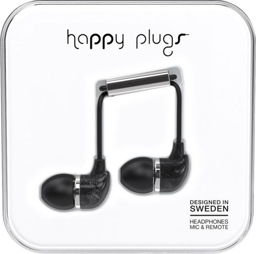 Happy Plugs In-Ear Earbuds with Mic - Black Marble - ONLINE ONLY