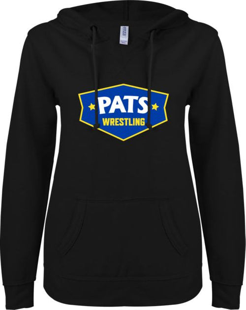 Patrick Henry ENZA Womens V Notch Raw Edge Fleece Hoodie Pats Wrestling -  ONLINE ONLY
