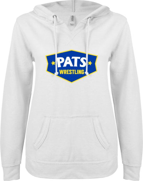 Patrick Henry ENZA Womens V Notch Raw Edge Fleece Hoodie Pats Wrestling -  ONLINE ONLY